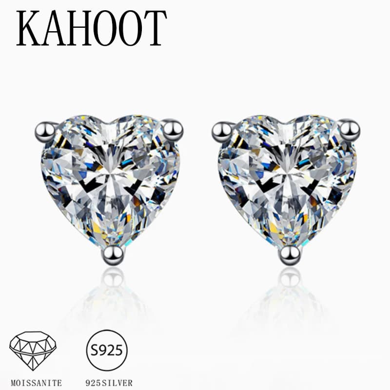 A pair of 925 sterling silver 1-carat x 2 heart-shaped moissanite stylish and simple gift for men and women, couple earrings
