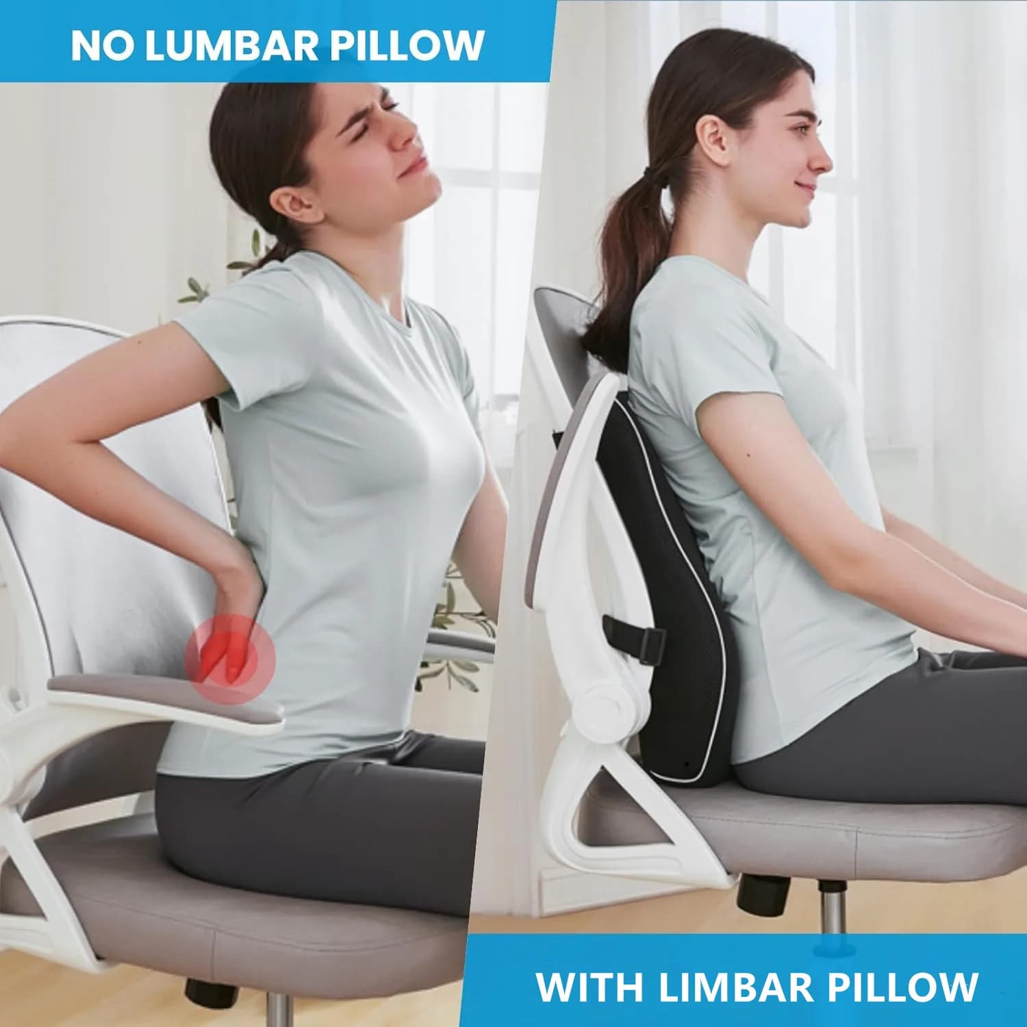 Cuscino Lombare in Memory Foam per Dolori alla Schiena - Supporto Regolabile, Rete Traspirante, Cinghie Universali per Sedia da Ufficio e Auto