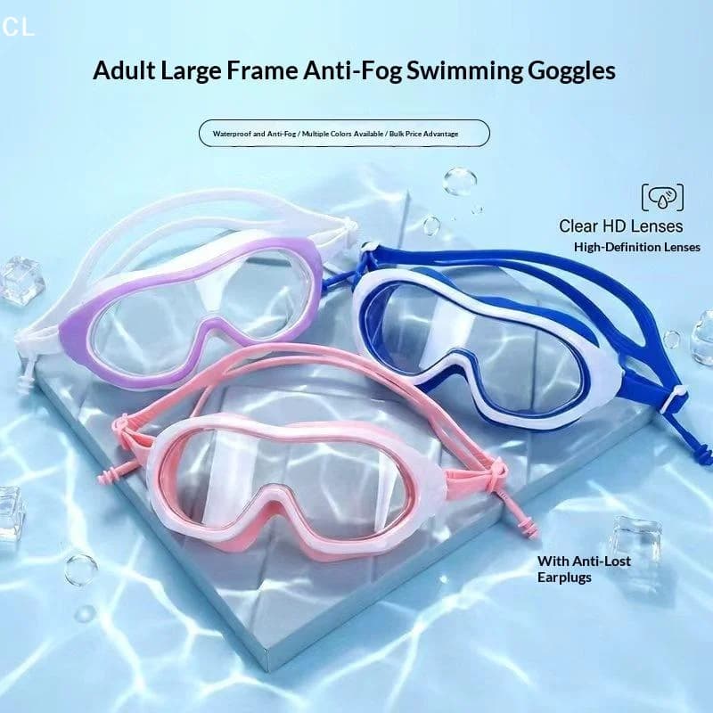 AttireTroveSilicone Large Frame HD Clear Anti Fog Adjustable Swimming Goggles Diving Eyewear For Adult Men Women