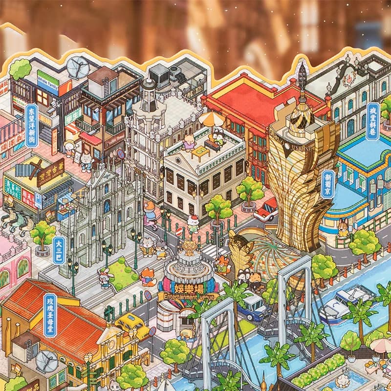 Mr. Paper 4 stickers Macau City - Design diorama large in miniature PET, travel diary furniture, theme creative material