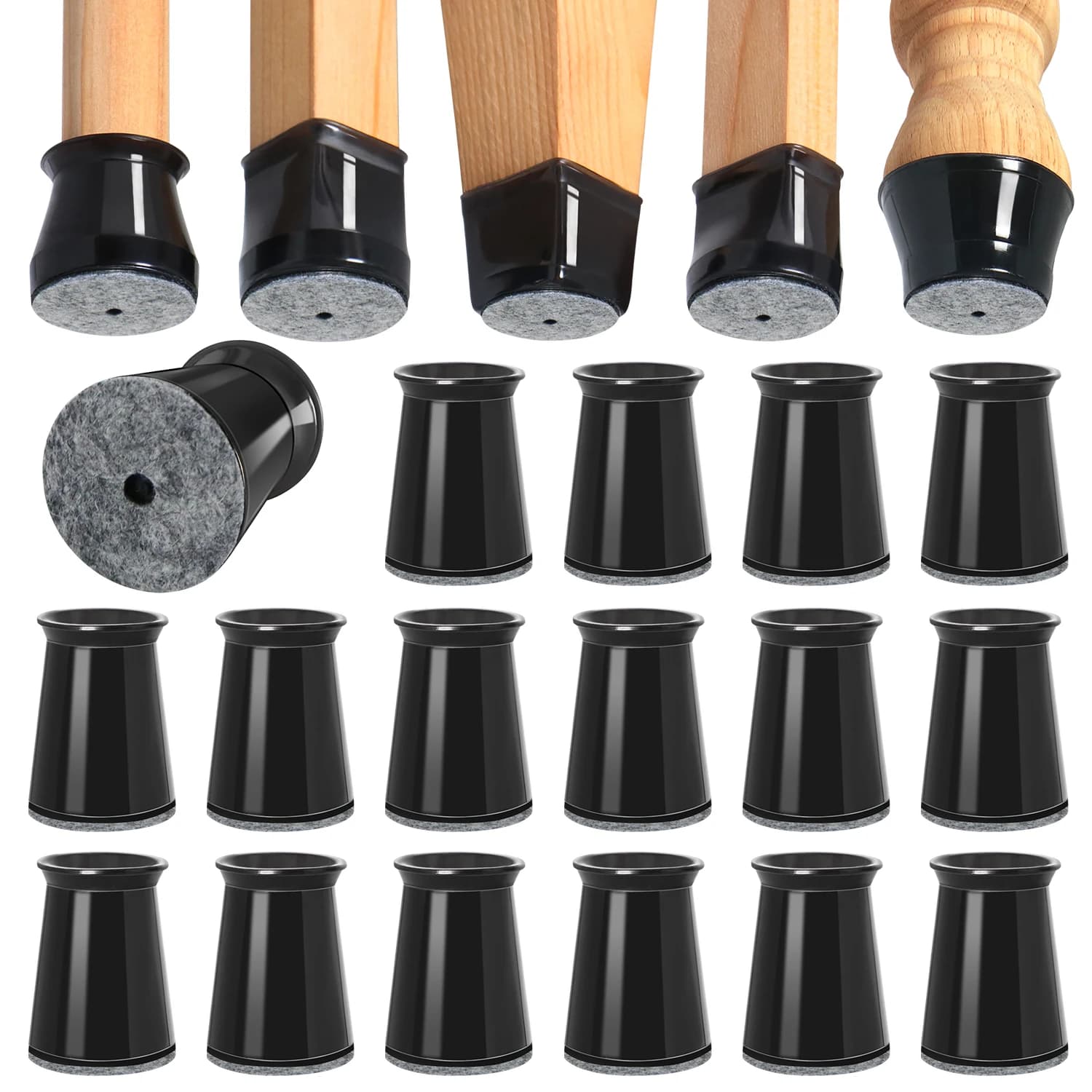 Confezione da 28 protezioni nere per il pavimento delle gambe delle sedie, cappuccio protettivo per le gambe dei sgabelli, cuscinetti per mobili Coprigambe per sedie in silicone per pavimenti in legno