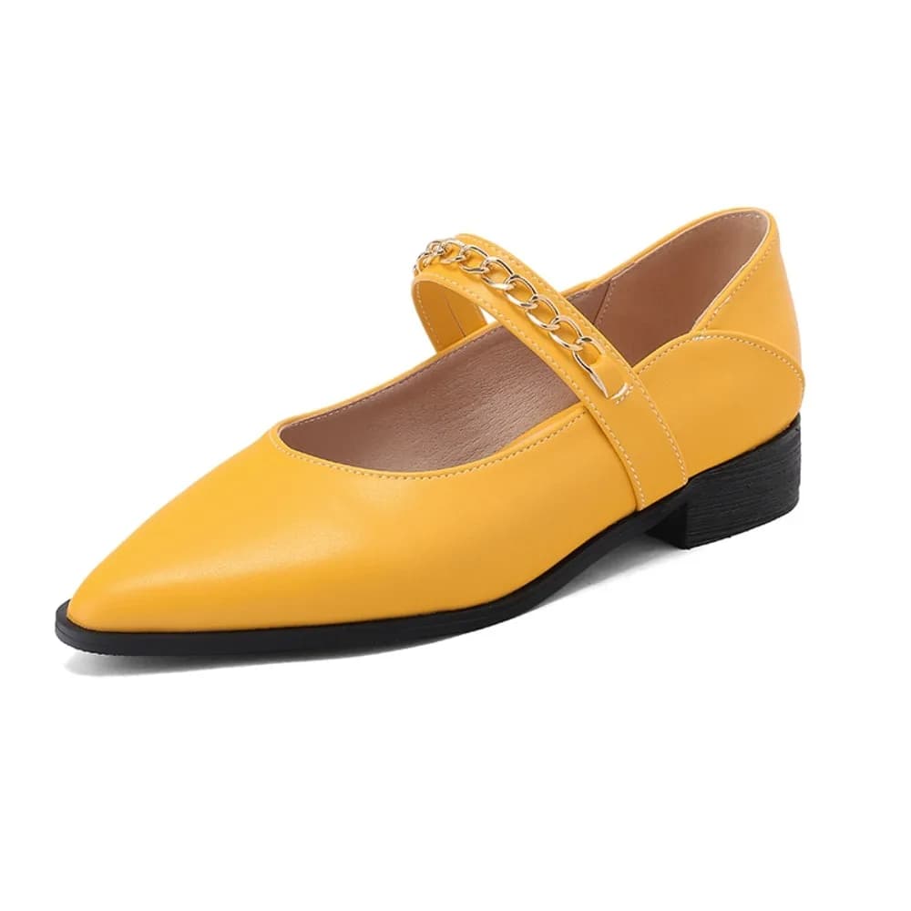 Scarpe da Donna con Tacco Basso, Primaverili ed Estive, Eleganti con Catena, Punta Affusolata, per Feste, Ufficio, Casual, Mocassini, Taglie Grandi 48 49 50 30-35