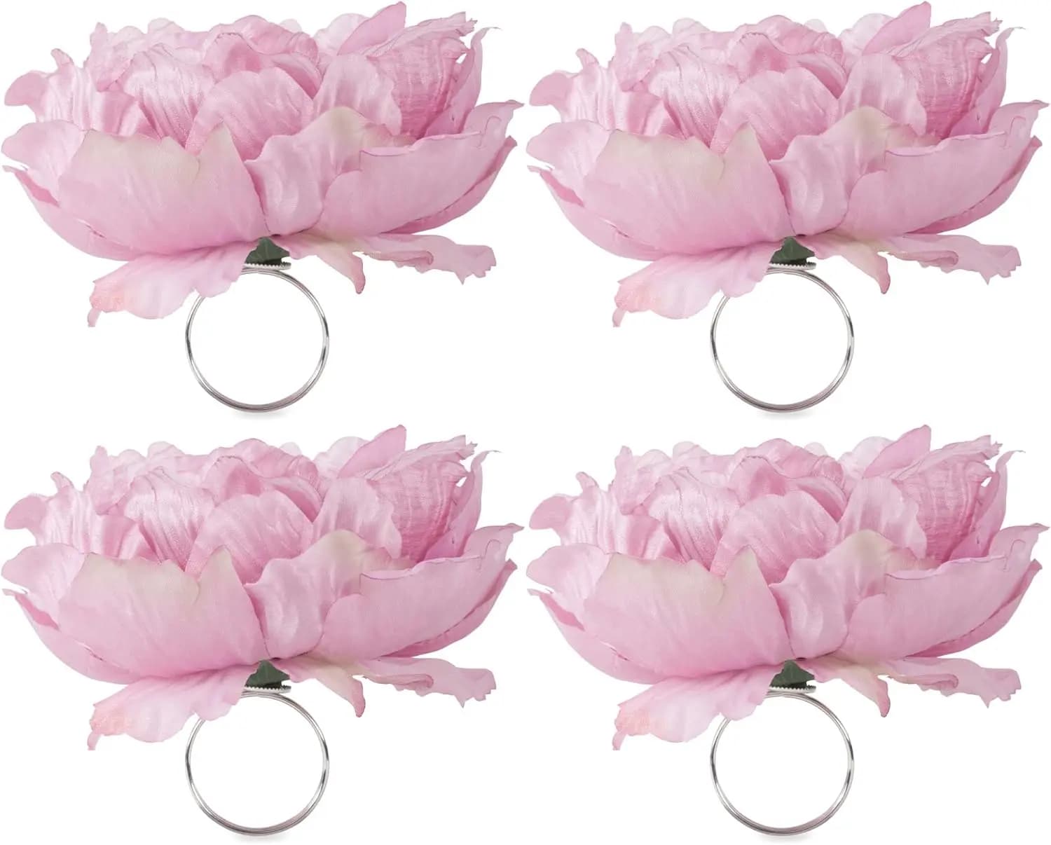 Set di 4 Portatovaglioli a Forma di Peonia Rosa per Decorazioni da Tavola Primaverili ed Estive
