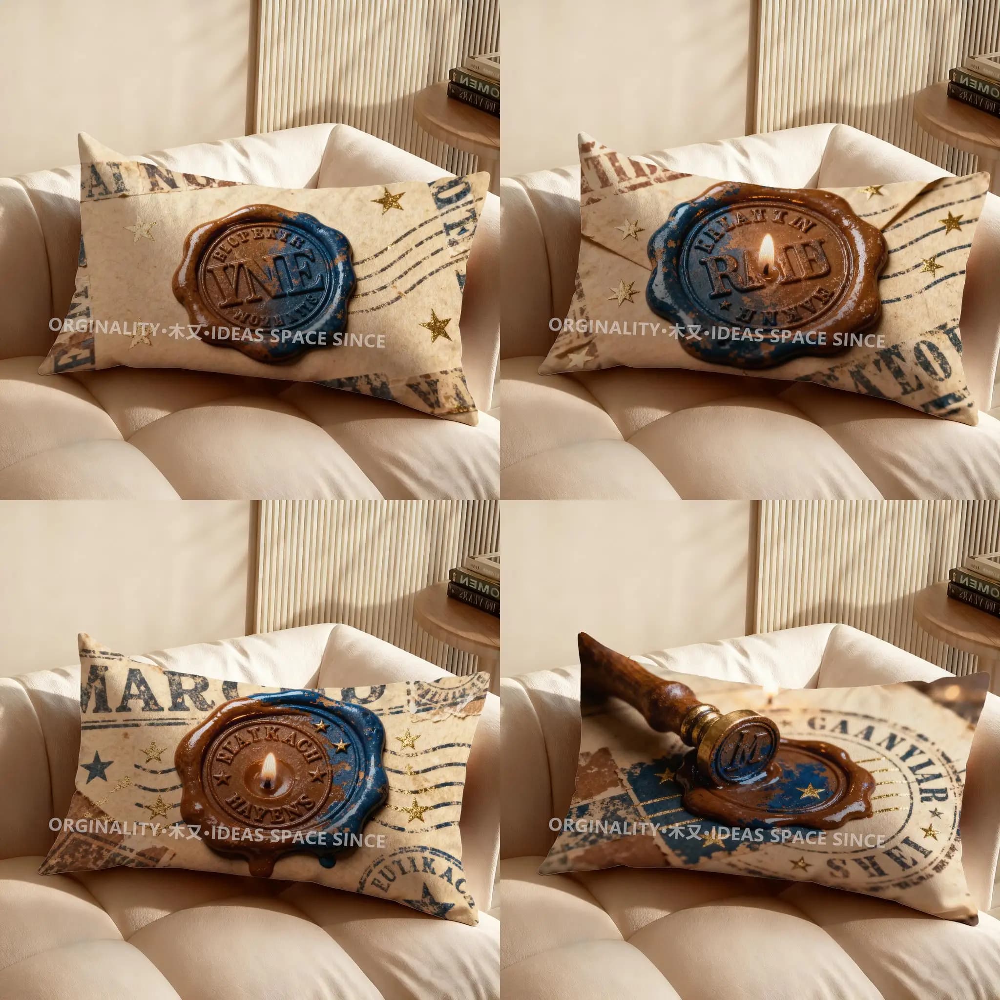 Cuscino con motivo a sigillo in cera vintage 2D, adatto per divano, camera da letto, auto, cuscino rettangolare per la schiena