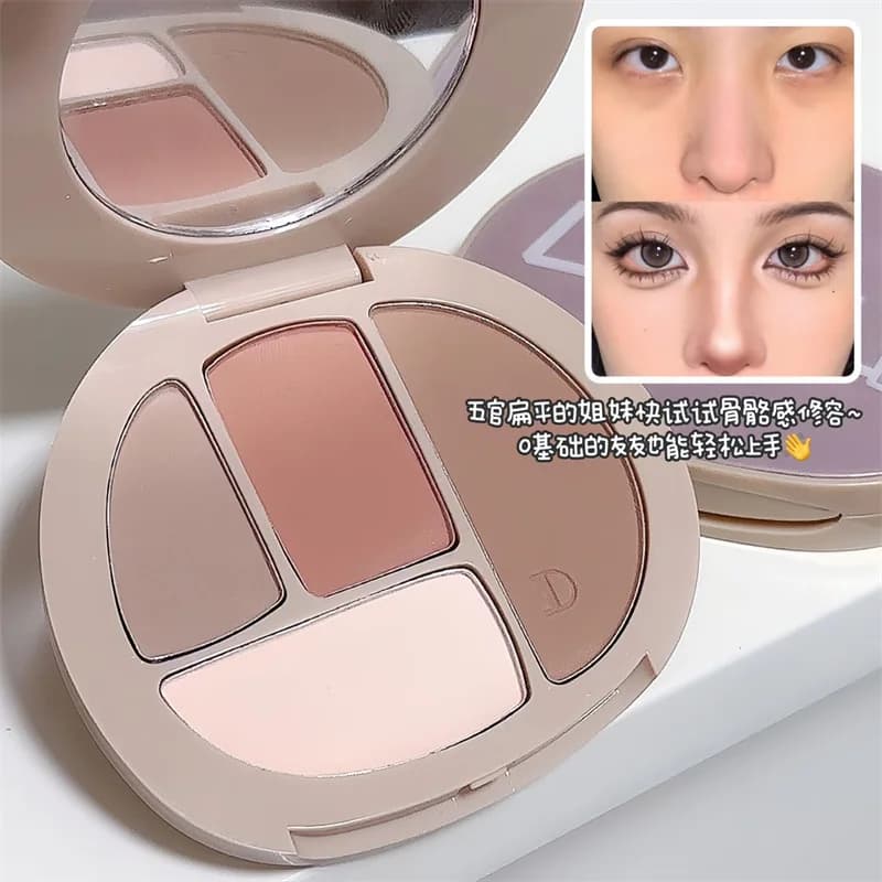 Palette Contouring 4 Colori, Ombretto Naso, Illuminante Viso Opaco, Blush e Highlighter Tutto in Uno