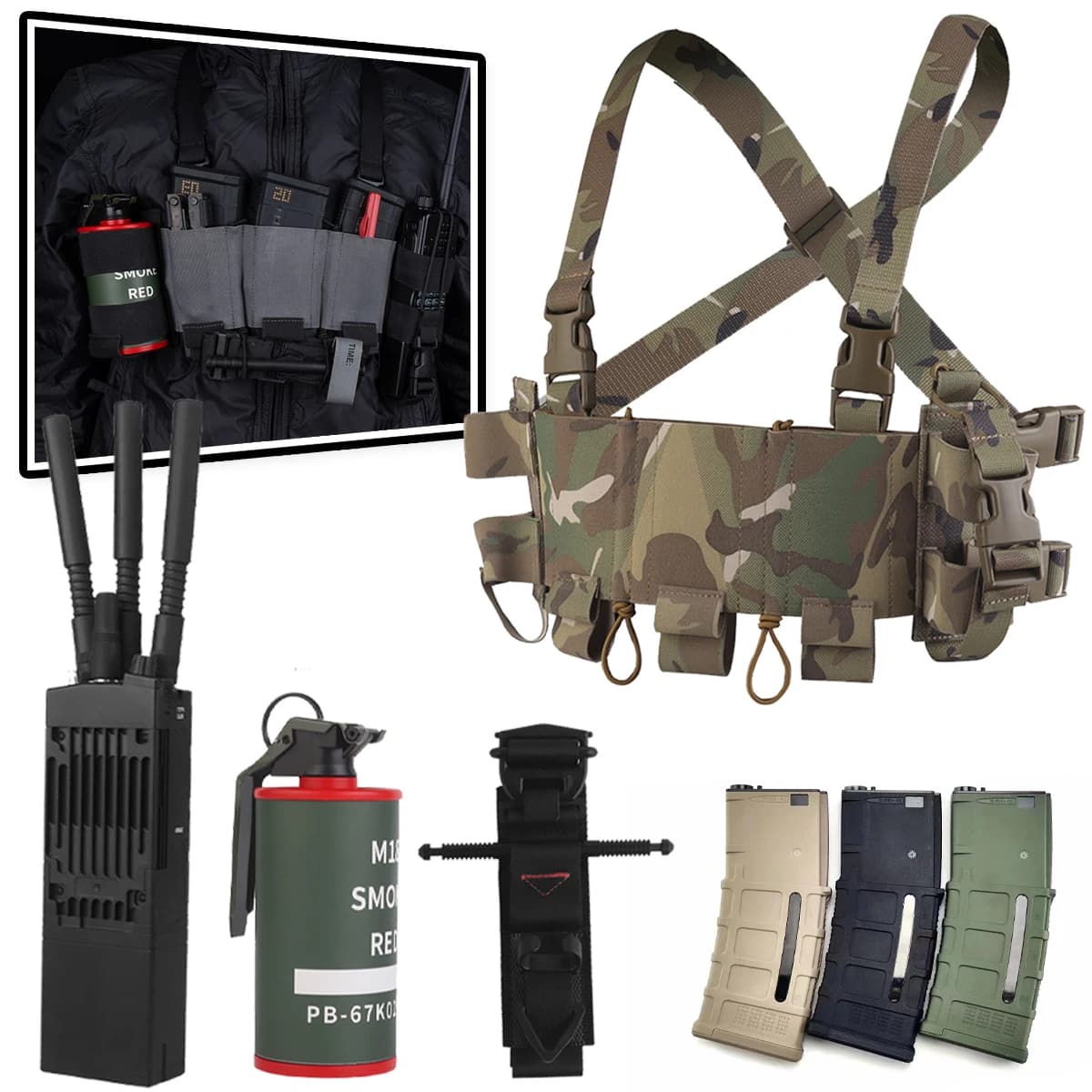 Set di Gilet Tattico con Laccio Emostatico, Walkie-Talkie, Granata Fumogena, Modello UG Style DR Plate Carrier, Gilet per Caccia e Tiro con Pistola ad Aria Compressa, Attrezzatura per Cosplay