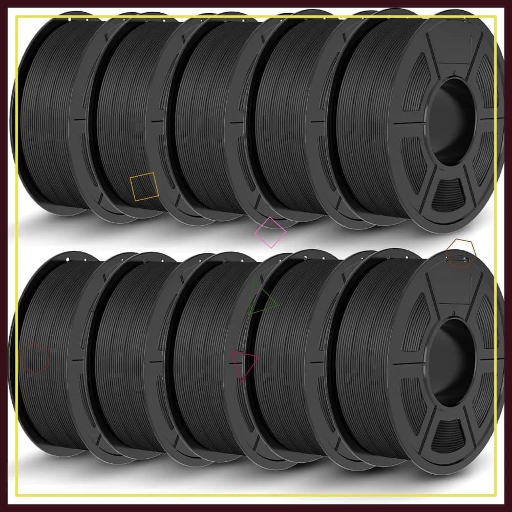 Filamento PLA Opaco 1.75mm 10kg, Precisione Dimensionale +/- 0.02mm, Confezione da 10 Bobine da 1kg, Nero