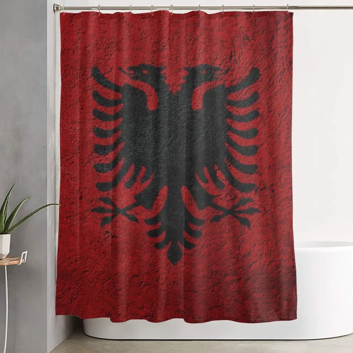 Albanian flag shower curtain, waterproof polyester bath curtains with hooks