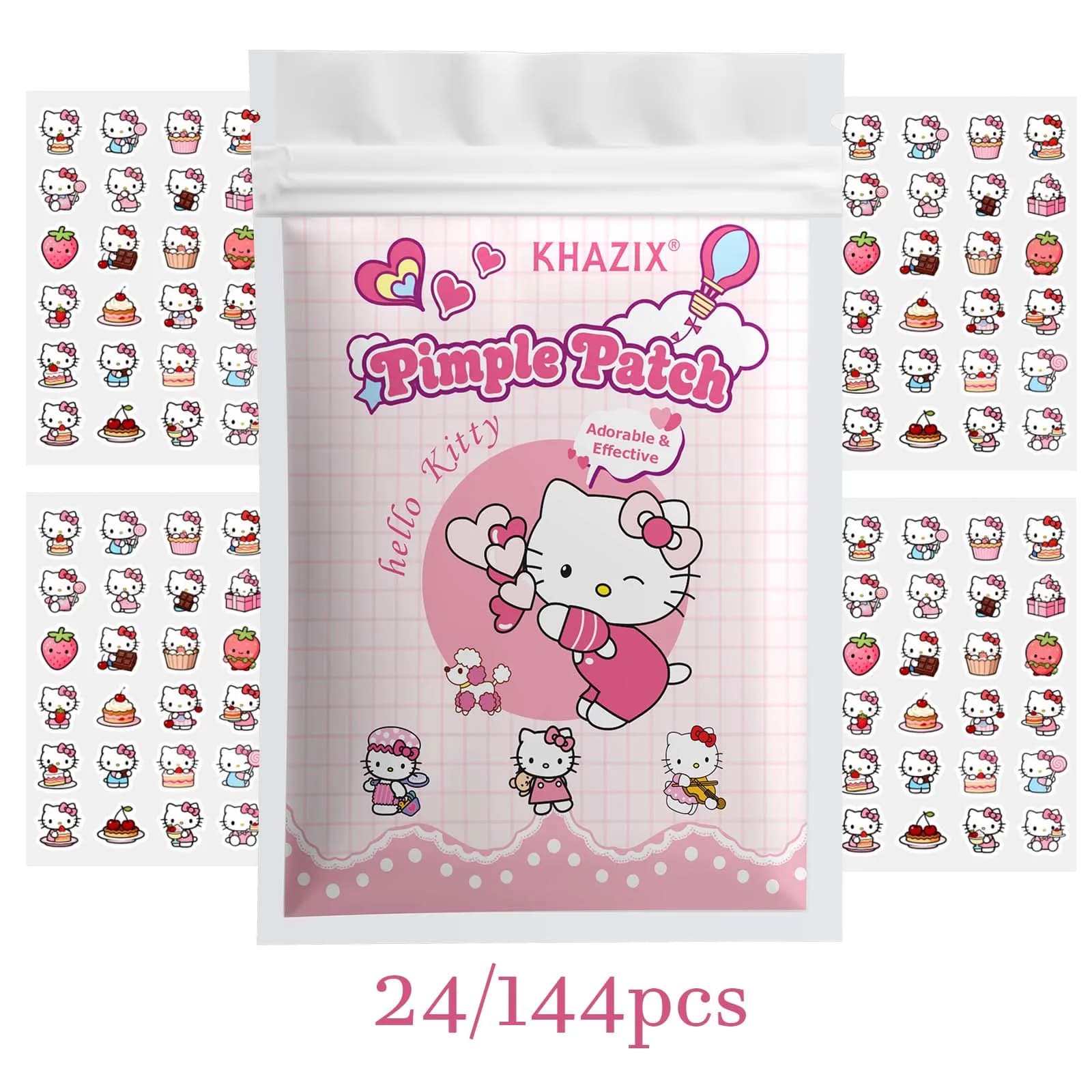 24/144PCS Sanrio Hello Kitty Hydrocolloid Patches Salicylic Acid Centella Soft Cover Blemishes Invisible