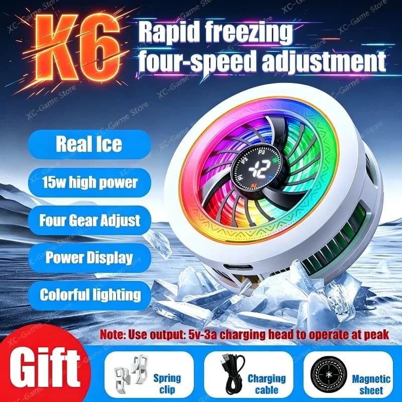 K6 Raffreddatore Magnetico/a Clip per Telefono, Radiatore di Raffreddamento a Semiconduttore con Controllo Intelligente della Temperatura AI per iPhone Android PUBG Universale