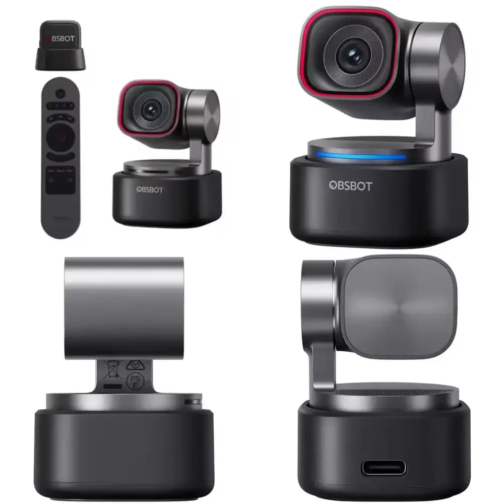 Nuovissima OBSBOT Tiny 3, Webcam PTZ USB 4K con Zoom 4x, Microfono Remoto Integrato, Tracciamento AI Compatto e Senza Interruzioni