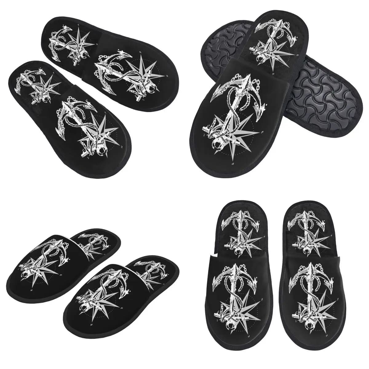 Pantofole da barca personalizzate con bussola nautica, capitano, ancoraggio, memory foam, calde e morbide, pantofole da casa per donna, scarpe comode per interni