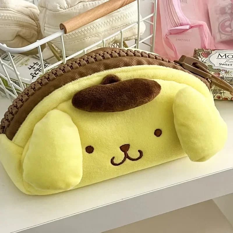 Borsa portaoggetti Pom Pom Purin, astuccio cosmetico a forma di cartone animato, astuccio in peluche morbido e kawaii, design con cerniera grande, regalo per le vacanze