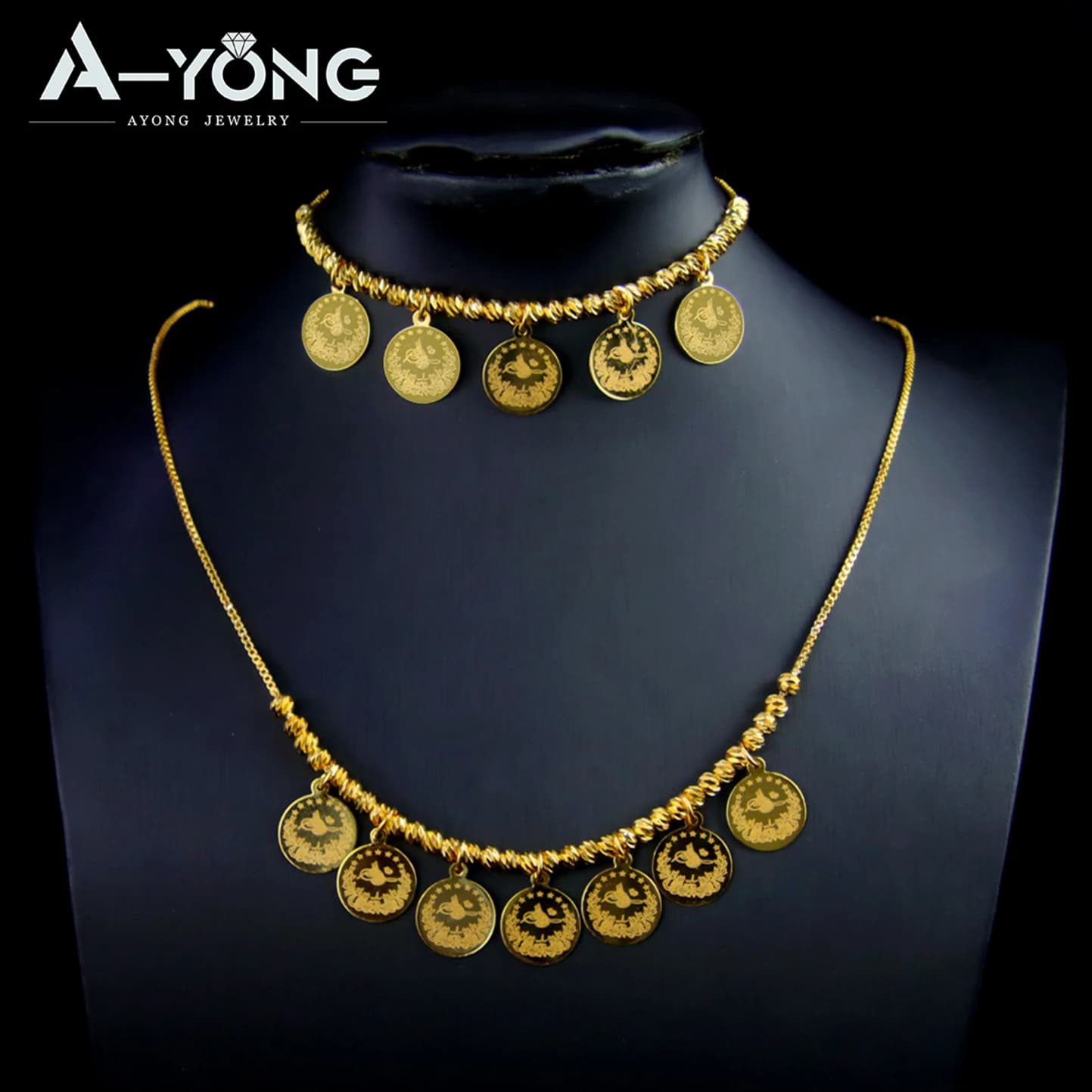 Set di gioielli con perline vintage kurde placcate in oro 21k monete turche braccialetto con ciondolo collana Algeria gioielli da sposa islamici per donne