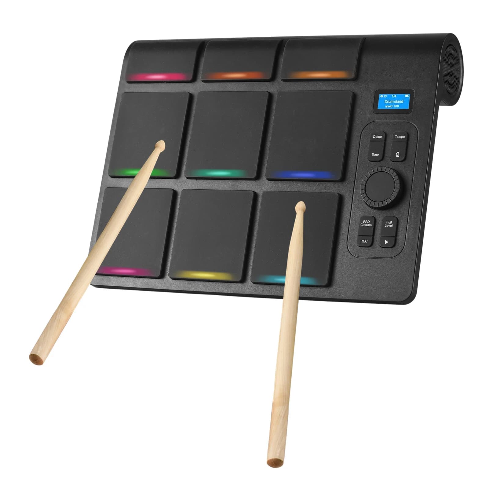 G101 Batteria elettronica portatile Set di 9 bacchette con pedale per bacchetta MIDI/Funzione luce colorata Sensibilità regolabile