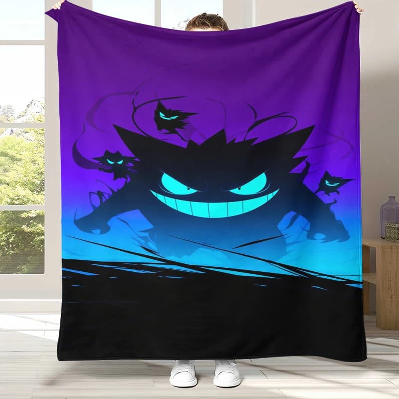 Coperta in flanella Gengar Pokemon Cartoon Ectoplasma, coperta in peluche ultra morbida e calda per la casa, la camera da letto, il letto, il divano, il picnic, come regalo