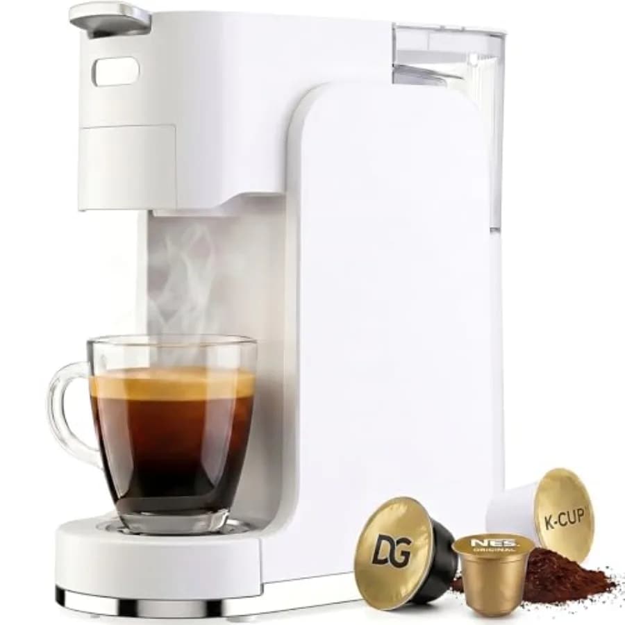 Macchina da caffè monodose per casa e ufficio, in acciaio inossidabile nero, preparazione a caldo e a freddo 4 in 1 con pressione di 20 bar, 3 secondi