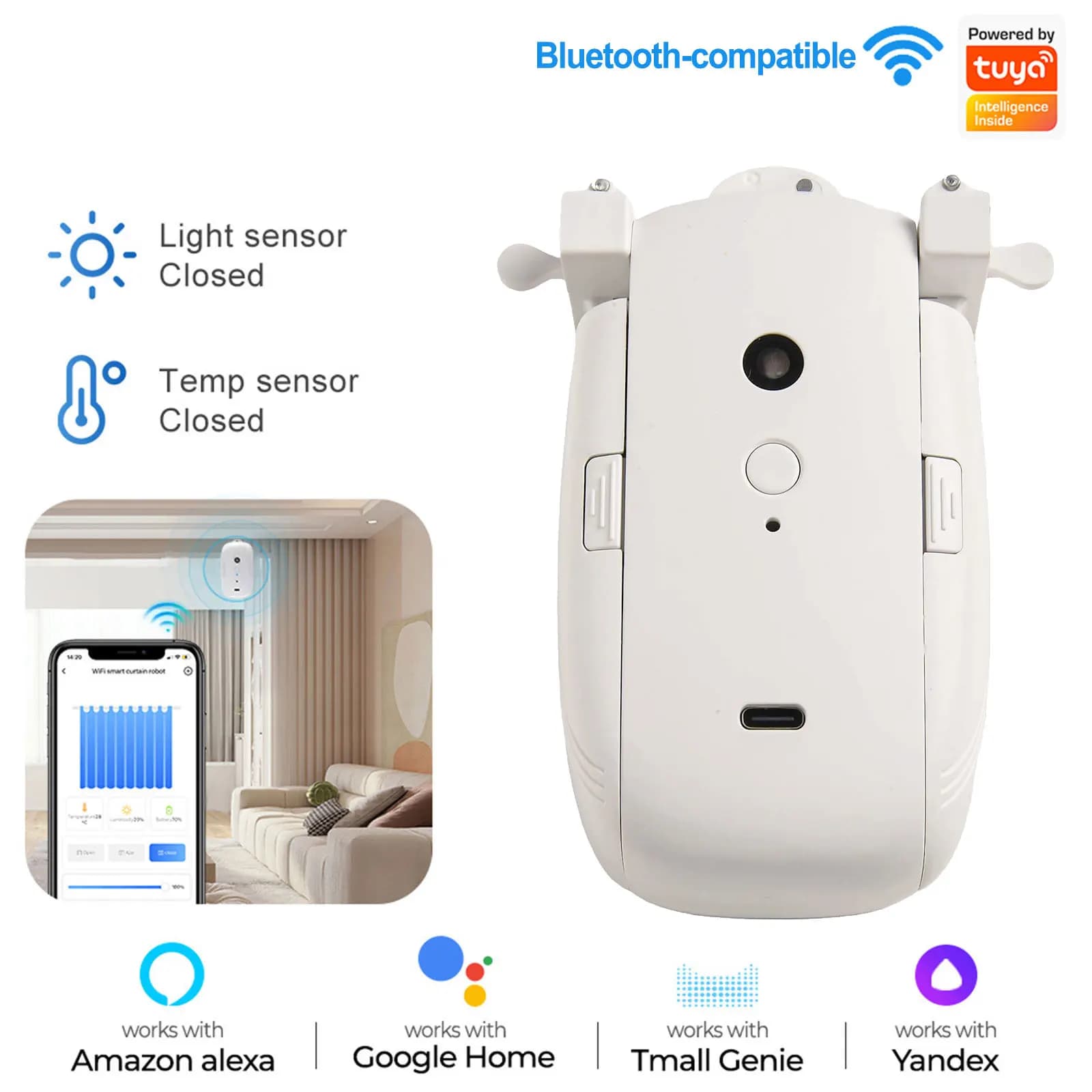 Smart Automation WiFi Curtain Motor that Closes Based on Temperature and Light Levels Compatible with App Control