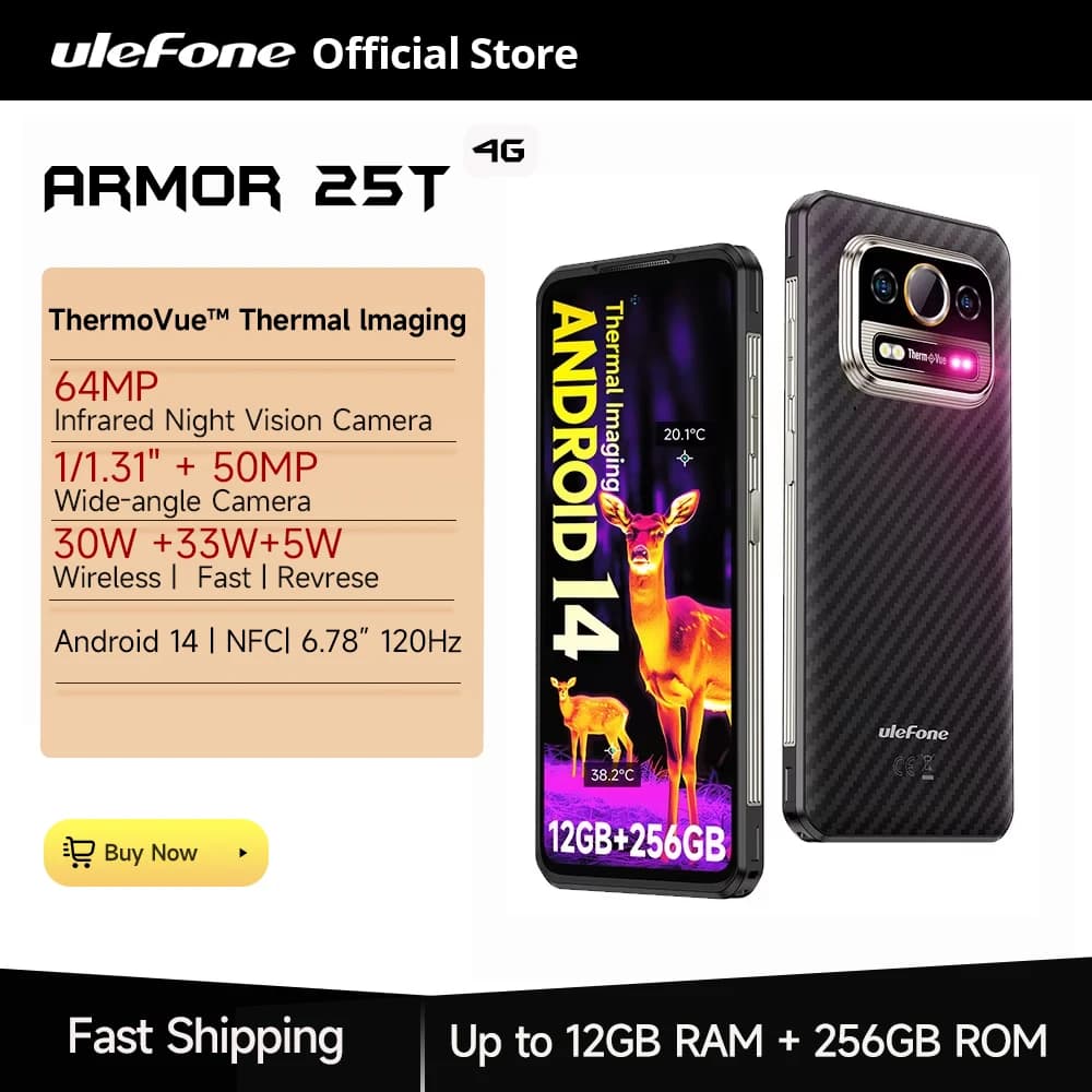 【Anteprima mondiale】Ulefone Armor 25T 4G Telefono robusto per imaging termico Android 14 33W 50MP+64MP NFC Smartphone impermeabile Globale