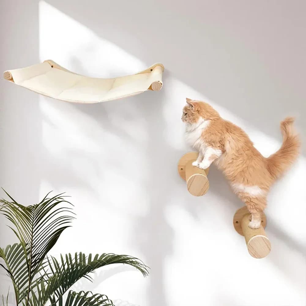 Scaffale da arrampicata per mobili per gatti a parete con gradini e corda in sisal per scale per graffi e levigare le artigli. Scaletta per gatti