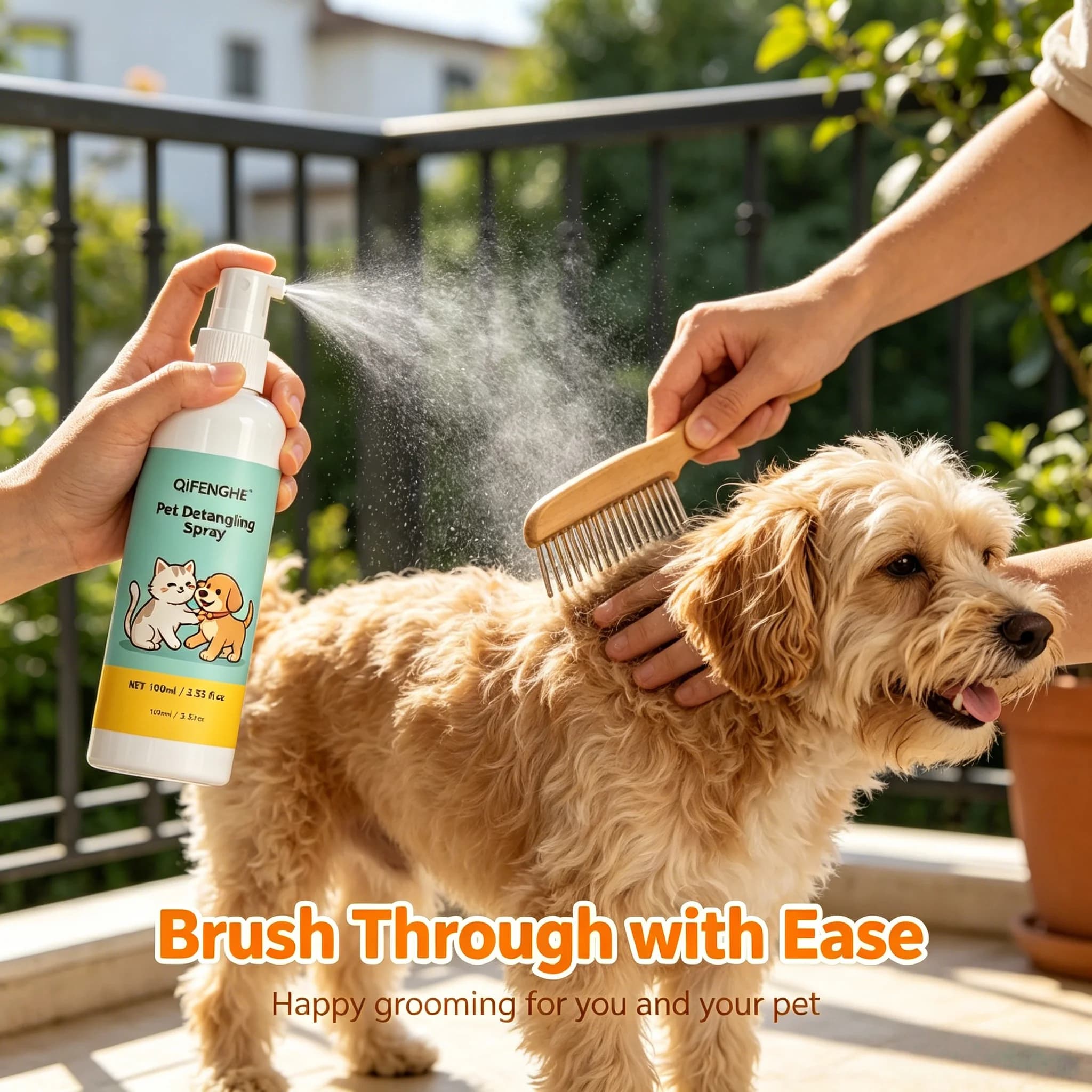 Pet Detangling Spray 100ml, Anti-Static Leave-In Conditioner for Cats and Dogs, Knot Remover for Matted Fur