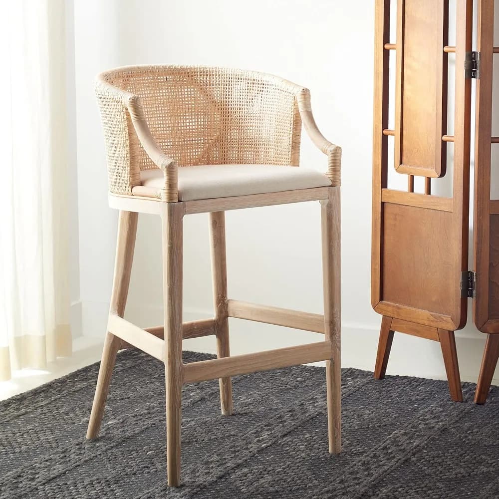 Sgabello da Bar Brando da 30 Pollici in Legno Massello Completamente Assemblato - Gambe con Finitura Naturale Stile Tropicale Costiero, Collezione Casa, Personalizzabile