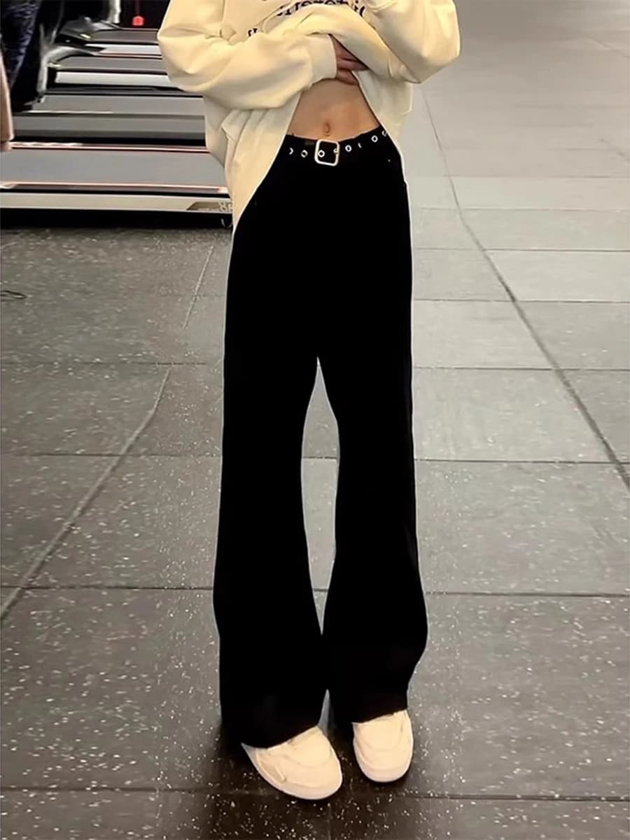 Black Men's Flared Jeans High Waist Long Leg Lengthening Elastic Straight Tube Knife Autumn Fashion Youth Trend