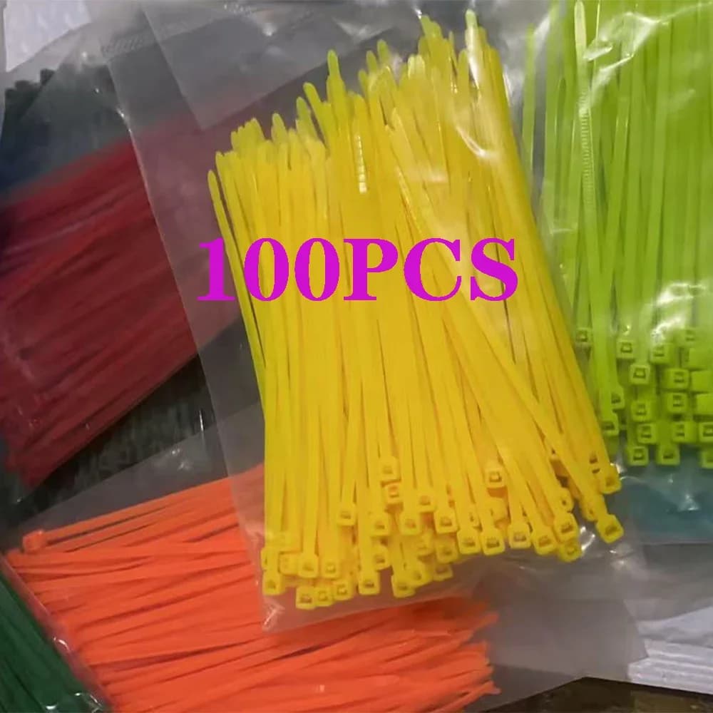 100 Pz Colore 4*150 Fascette autobloccanti Filo di nylon Zip Blu Rosso Organizzatore Anello di fissaggio Flangia di plastica Cinghie di rilegatura
