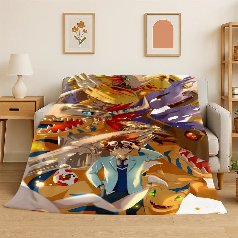 Coperta in flanella con personaggi di Digimon Adventure, Angewomon e Agumon, Morbida e Calda per Camera da Letto, Soggiorno, Viaggi e Picnic
