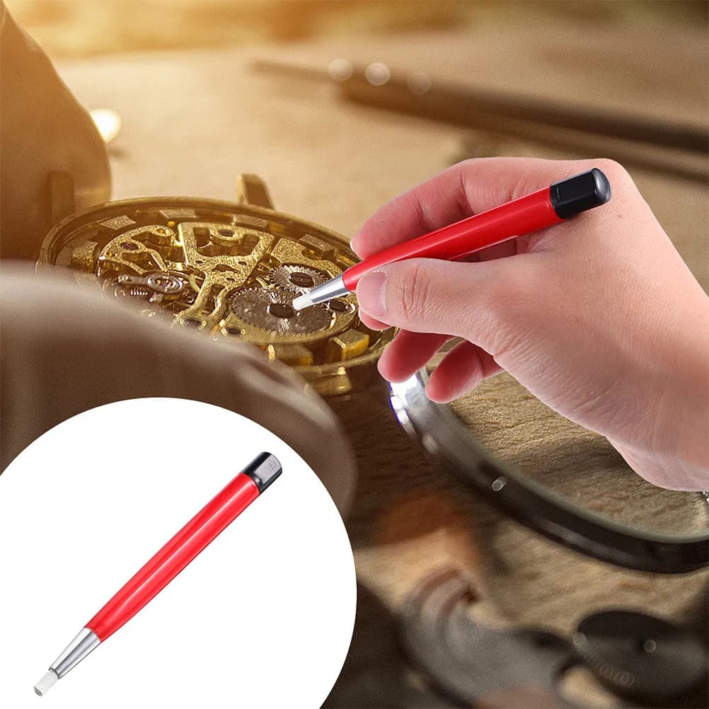 2 Pezzi Penna per Pulizia Orologi con Spazzola a Movimento Continuo, Lunghezza Regolabile, in Fibra di Vetro, per Lucidatura e Levigatura