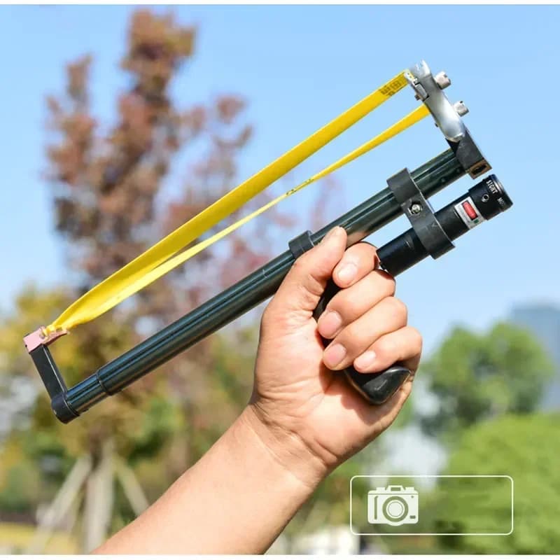 Fionda Asta dritta Telescopio ad alta precisione Elastico piatto laser rosso ad alta potenza Fionda da caccia all'aperto in acciaio inossidabile