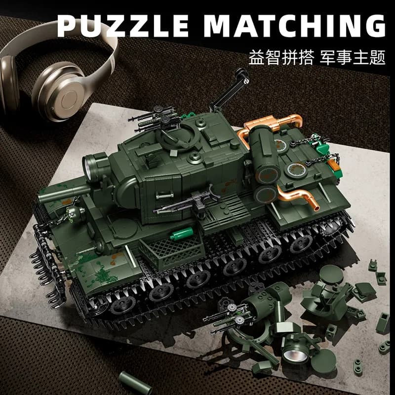 KV-2 Heavy Tank Model Building Blocks Toy Sets MOC Army Vehicle Rotatable Tanks DIY Bricks Toy for Kids Children Boys