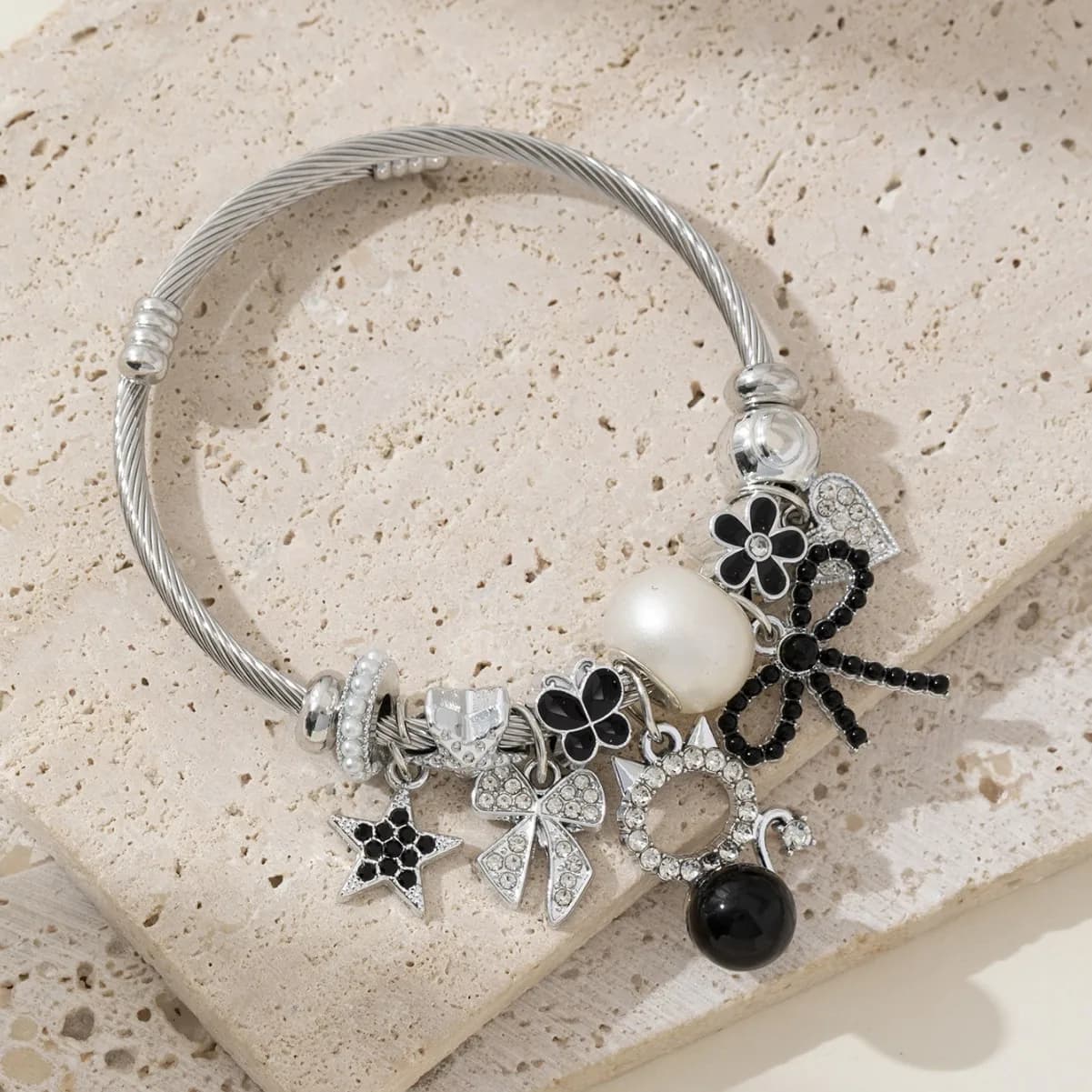 Trending diy beaded bracelet kit - pearls, cat charms, bows, hearts, and star accents - fashion jewelry supplies