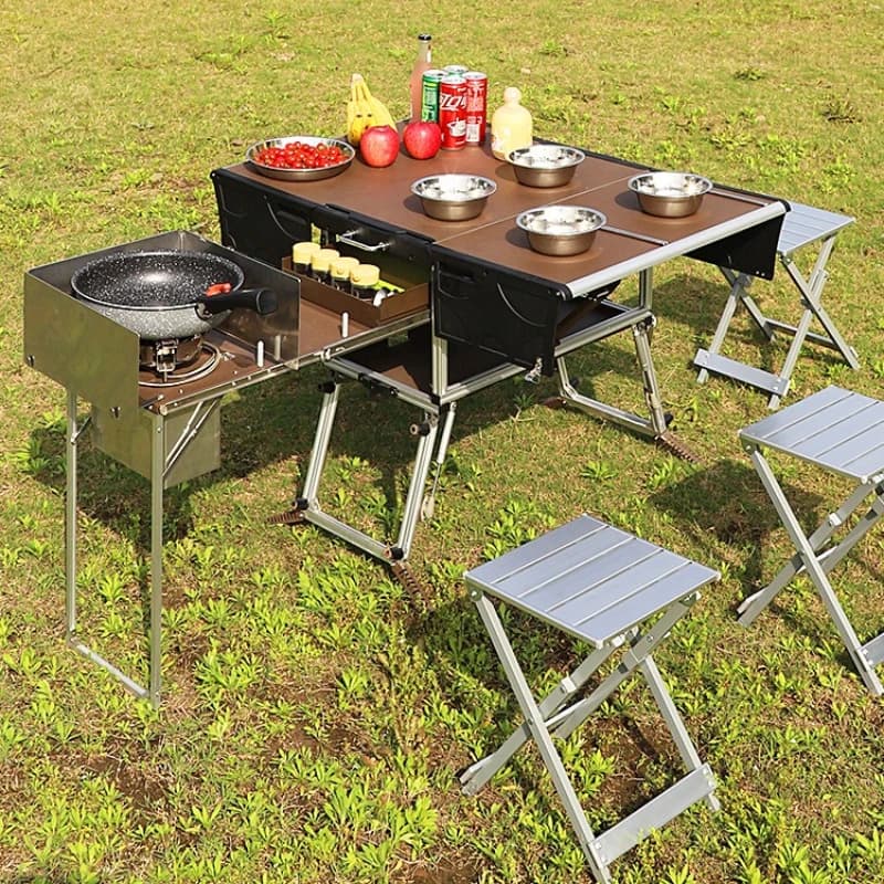 Tavolo pieghevole da cucina mobile per esterni, fornello da campo da campeggio, fornello per auto, fornello per attrezzature da turismo con guida autonoma