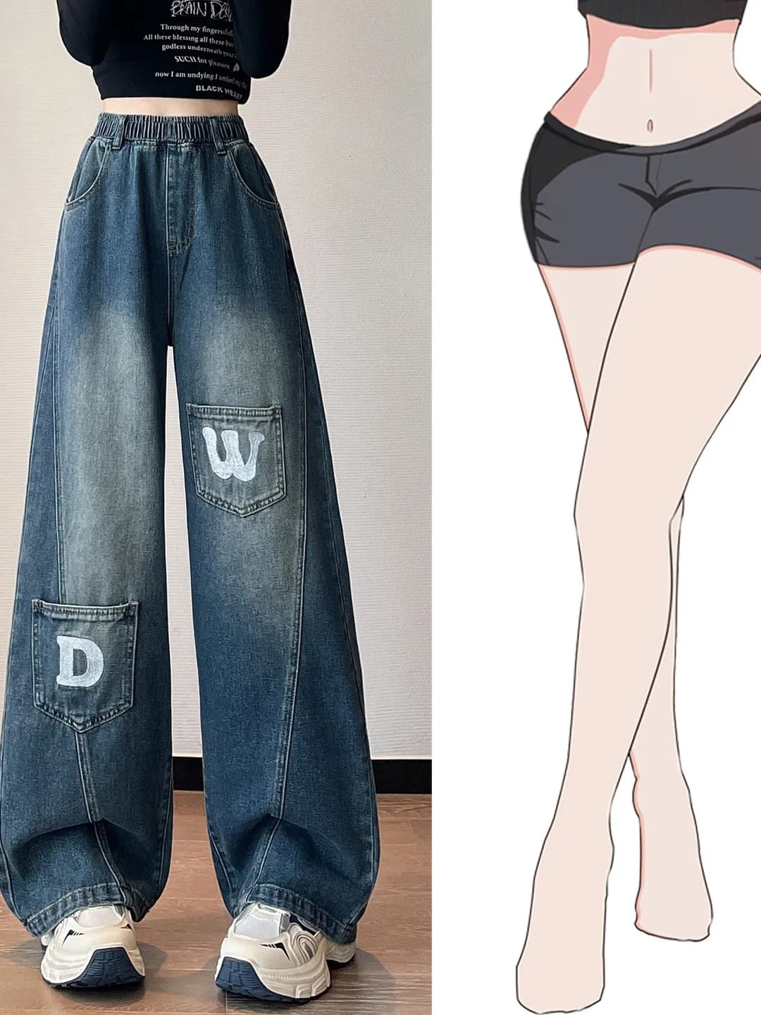 plus Size High Waist Fleece Lined Wide Leg Jeans Women's Loose Straight Pants Pear Shape Body Fit Autumn Winter Denim Trousers