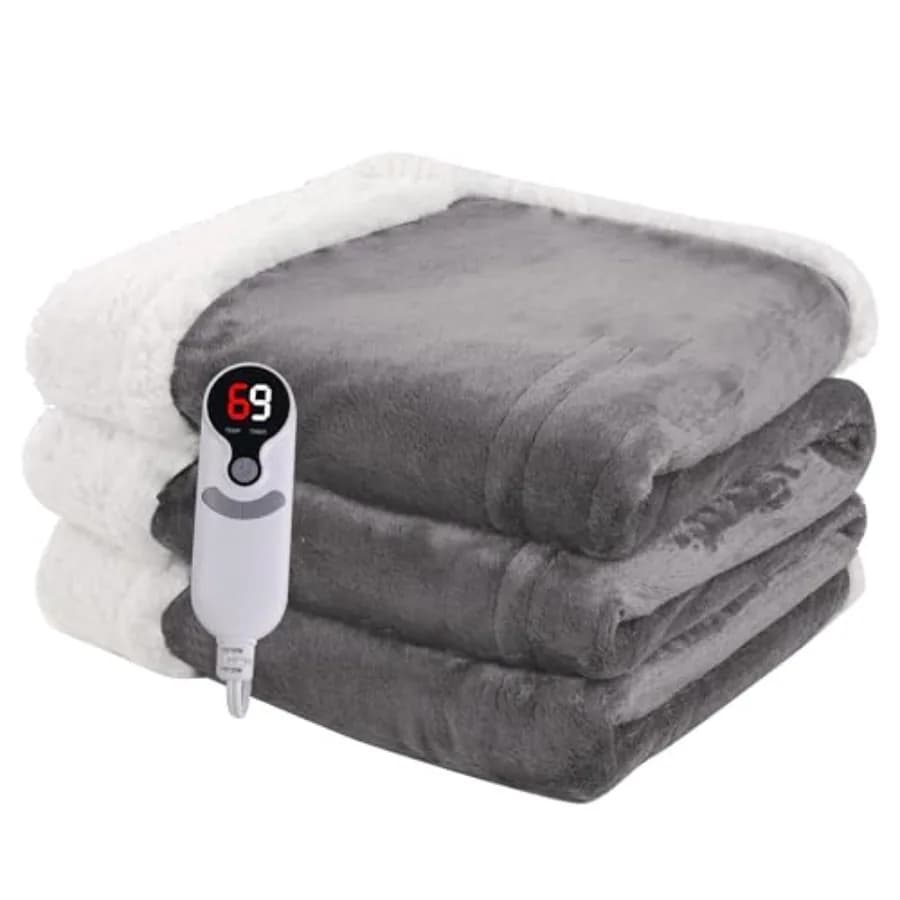 Coperta Elettrica Riscaldata Misura Full Size 183x213 cm con 9 Livelli di Riscaldamento, Spegnimento Automatico 1-10 Ore, Lavabile in Lavatrice, in Flanella