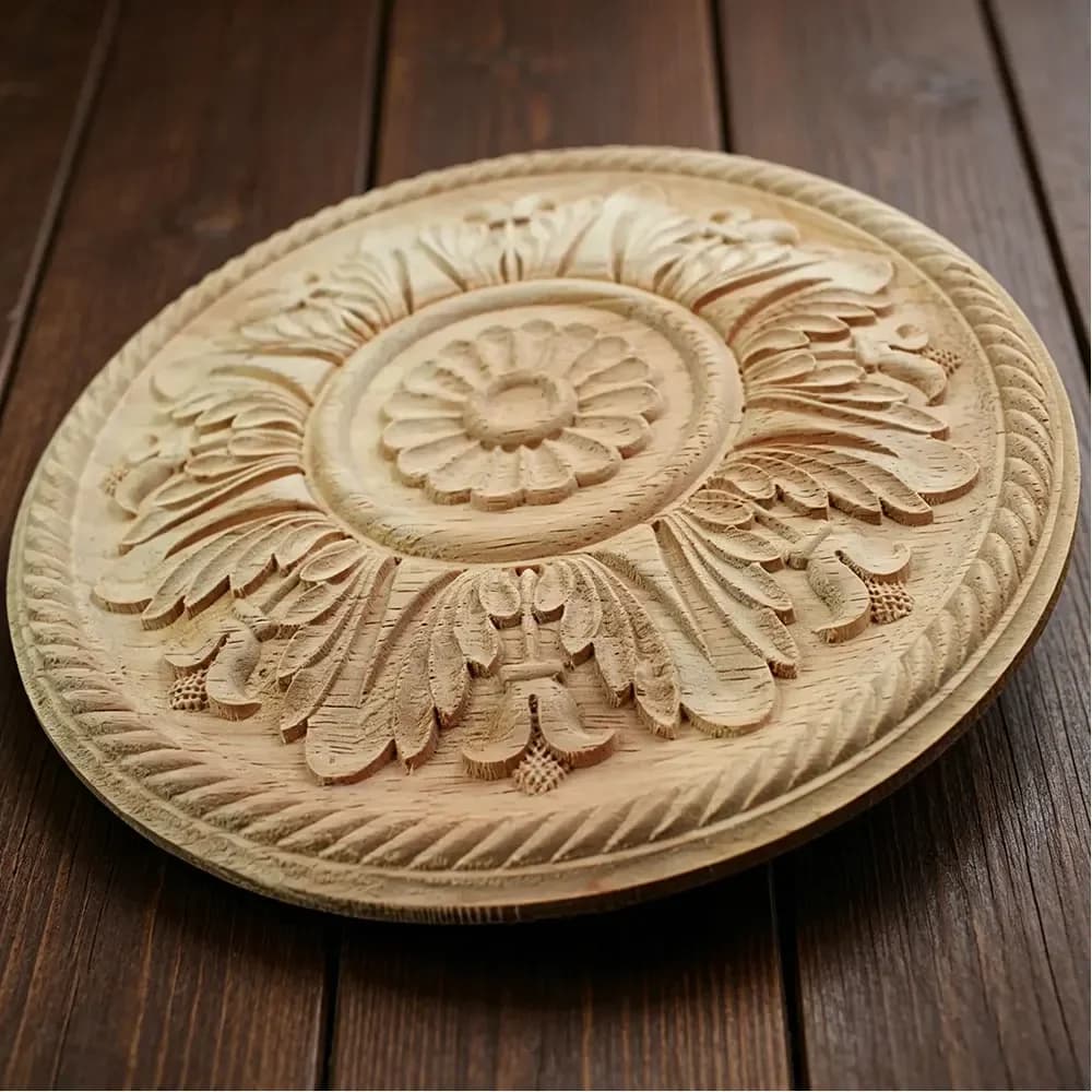 10/15/20/24cm Round Wood Applique Flower Cabinet Decoration Home Decor Furniture Accessories European Carved Wooden Tablets