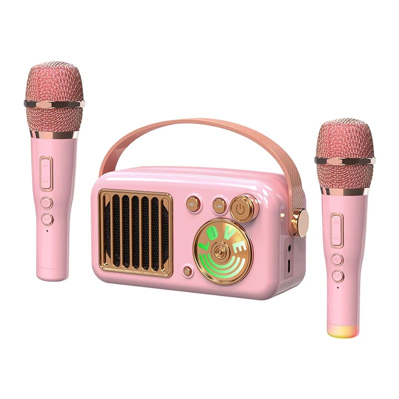 Macchina per karaoke per bambini e adulti, mini altoparlante per karaoke Blue Tooth da 15 W, 2 microfoni wireless e RGB, riproduzione 9 ore, ingresso AUX e scheda TF