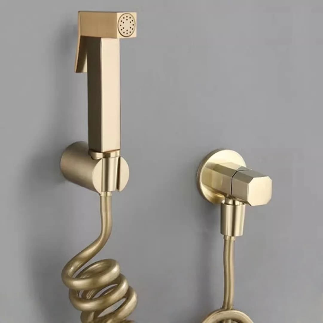 Rubinetto per bidet WC grigio Acqua fredda Kit spruzzatore per WC in oro spazzolato Ottone Rubinetto per WC manuale Spruzzatore Soffione doccia Nero