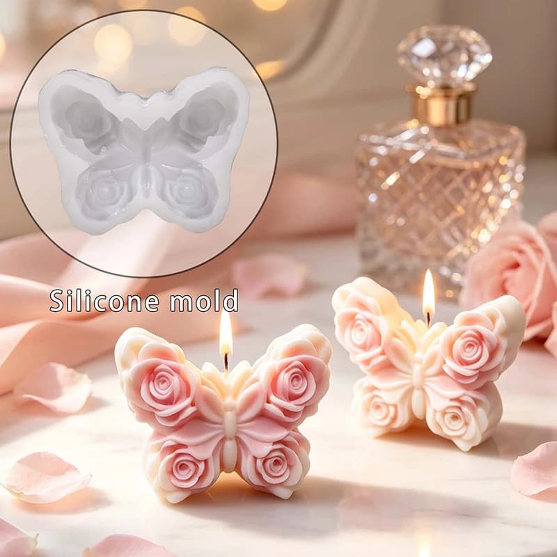 Rose Butterfly Candle Silicone Mold DIY Flower Butterfly Handmade Aromatherapy Candle Gypsum Soap Epoxy Resin Making Molds