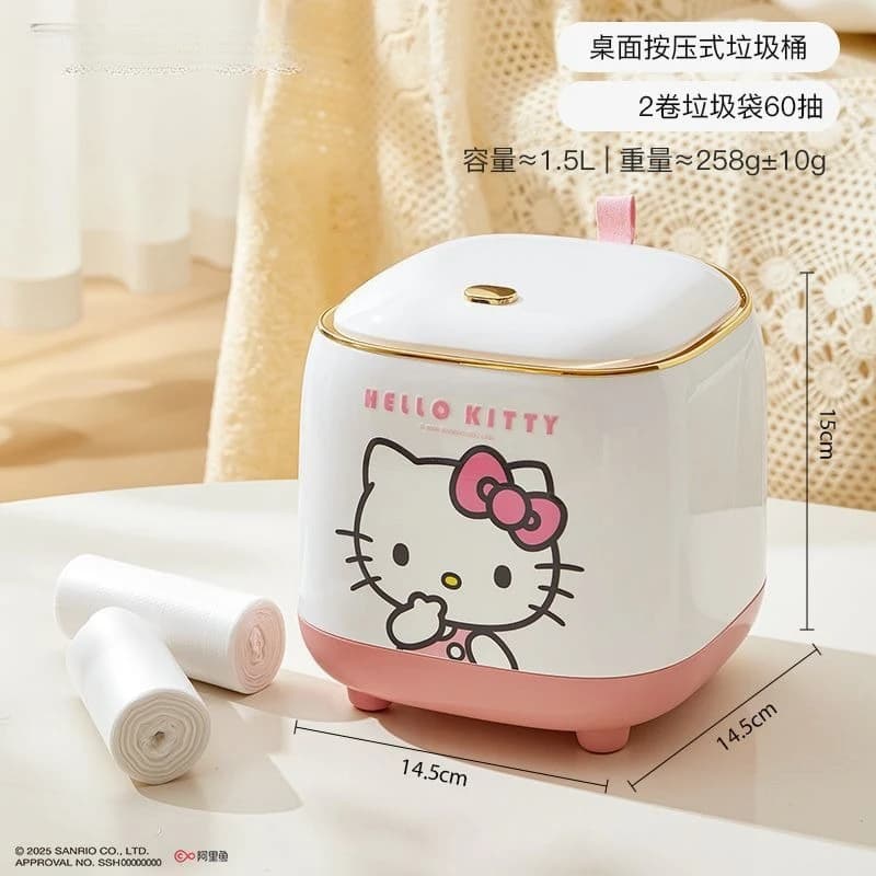 Cestino per Rifiuti da Scrivania Anime Sanrio Hello Kitty Melody, Mini Contenitore con Coperchio per Soggiorno, Camera da Letto, Ufficio, Uso Domestico, Carino