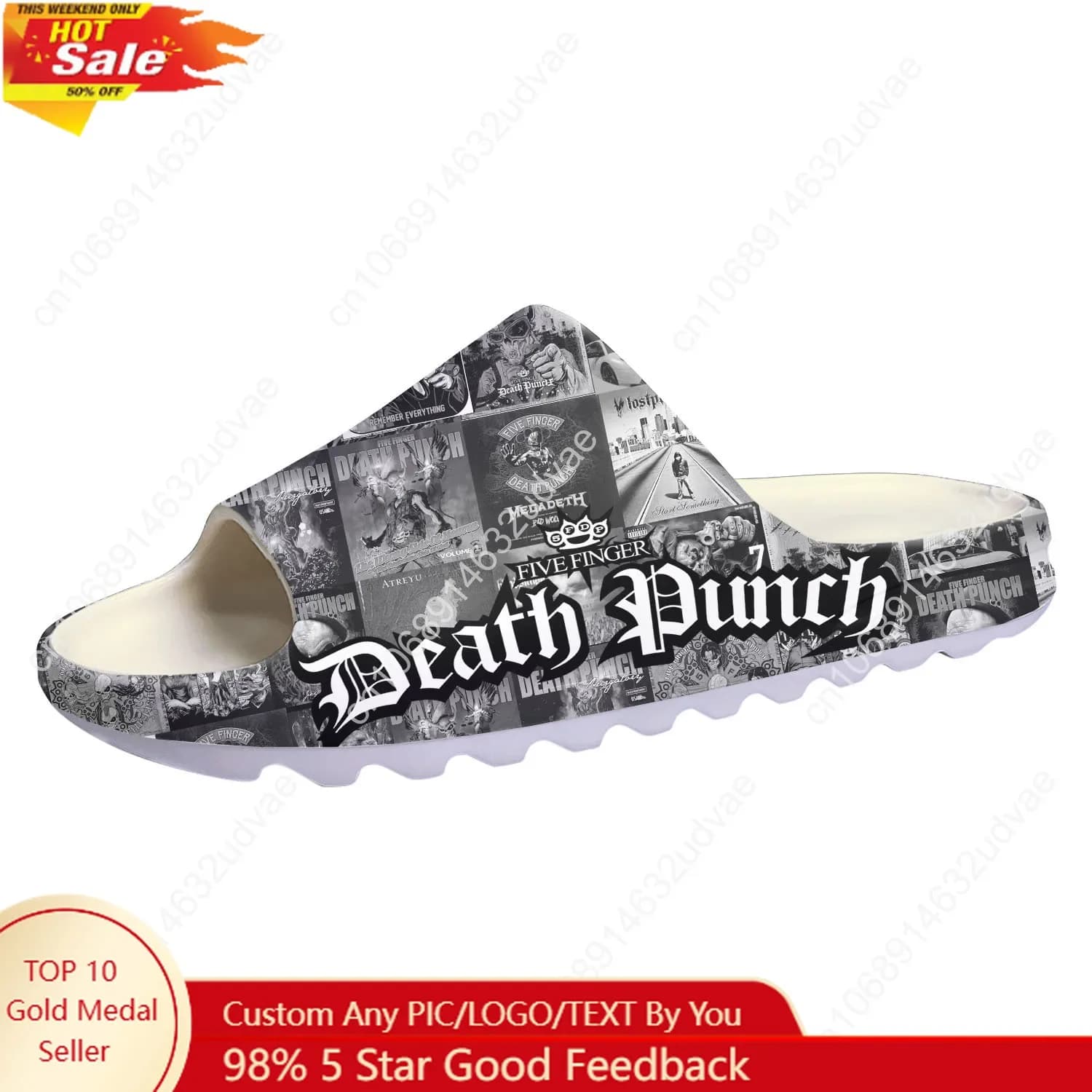 Ciabatte con Suola Morbida Five Finger Death Punch per Uomo, Donna e Adolescenti, Sandali da Casa Personalizzabili, Scarpe da Bagno e Spiaggia