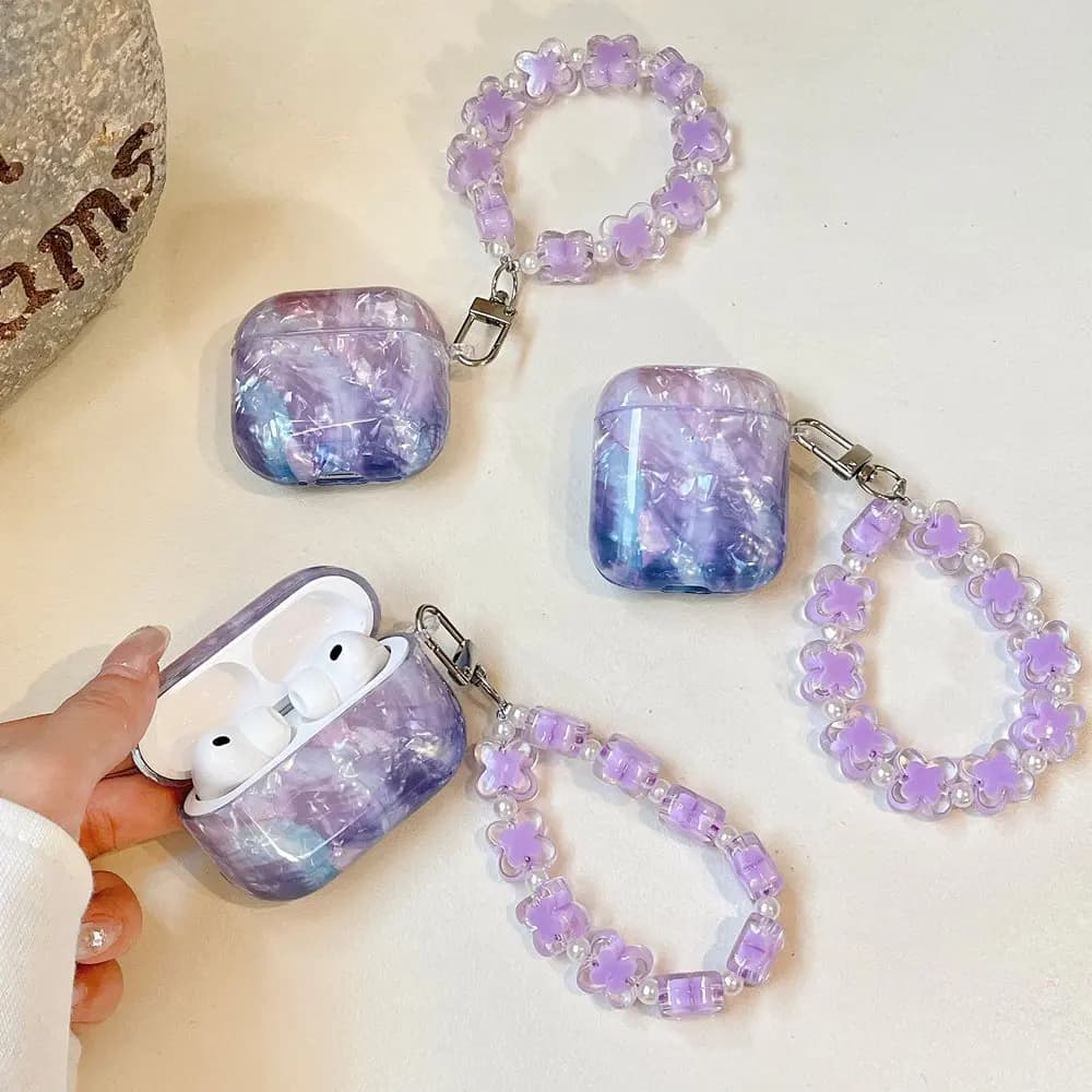Custodia per auricolari di perle per ragazze di lusso per Airpods Pro 3 Custodia per AirPods 4 3 2 Custodia per Airpods Pro2 Cover con portachiavi Scatola per auricolari