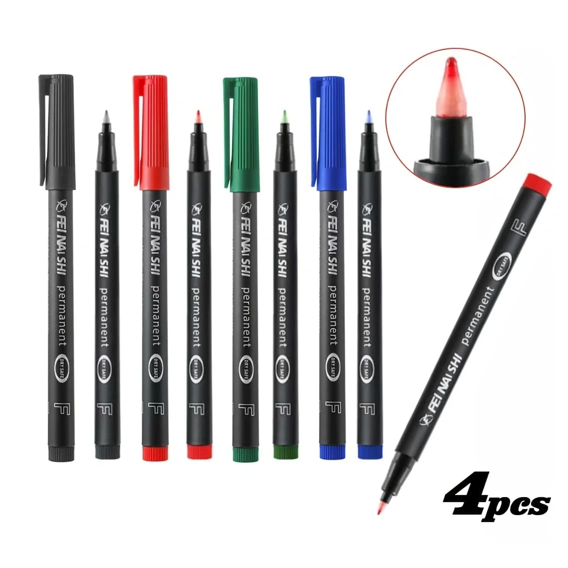 Pennarelli permanenti a punta fine in 4 colori – Colori brillanti (nero, blu, rosso, verde) per pittura, disegno e design fai da te