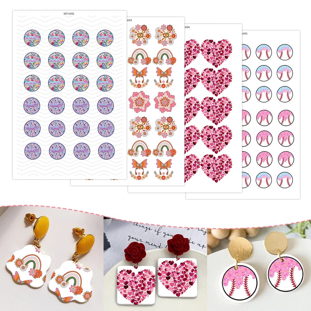 Love Heart Flower Polymer Clay Transfer Paper Disposable Stickers Water Soluble Decal Valentine's Day Jewelry Making DIY Craft