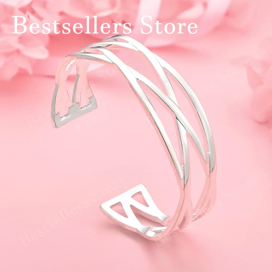 Elegante bracciale in argento sterling 925 con intreccio a croce e apertura cava, per feste di moda femminile e accessori da sposa