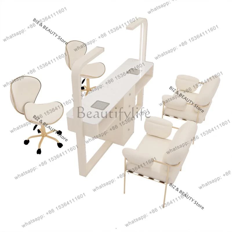 FG Marble Tabletop Dust-proof Nail Tables Vacuum Cleaner and Socket Chair Set Nail Tables Simple Multifunction Furniture A Mesa