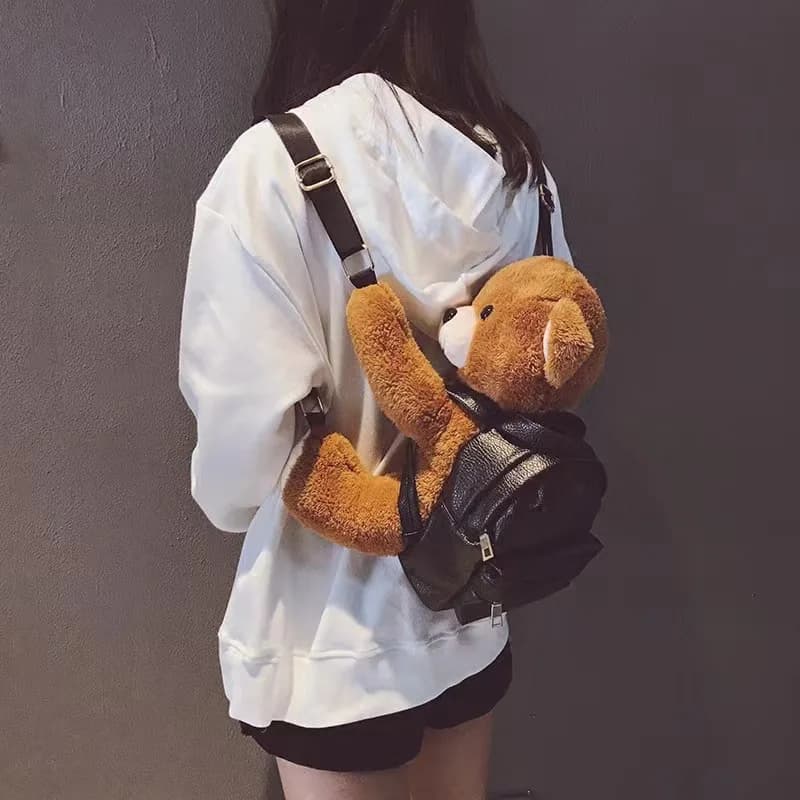 30/45cm Kawaii Plush Brown Bear Toy Backpack Cute Motorcycle Bear Backpack Soft Stuffed Animal Bag Fashion Woman Girls Bag Gifts
