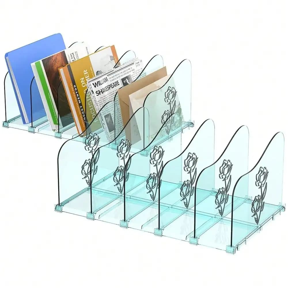 Organizzatore di documenti regolabile a forma di rosa per scrivania, porta documenti verticali per riviste, organizer da scrivania verticale, divisorio trasparente per libri e documenti, per forniture scolastiche e da ufficio