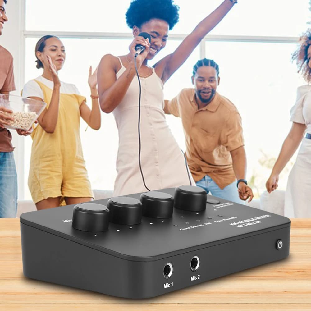 Mixer Audio Digitale per Karaoke con Connessione BT, Ingresso/Uscita AUX, Doppio Ingresso Microfono per Smart TV, PC e Altoparlanti